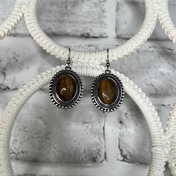NWT South African Yellow Tiger’s Eye Dangle Earrings Silver - Picture 6 of 6